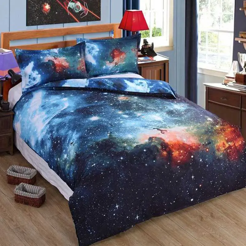 3. Gunakan perabot kamar tidur bertema galaxy